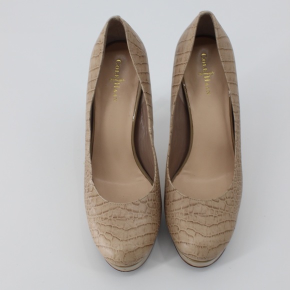 COLE HAAN Leather Platform High Heel Reptile Print Neutral Taupe brown 8.5 - Picture 3 of 10